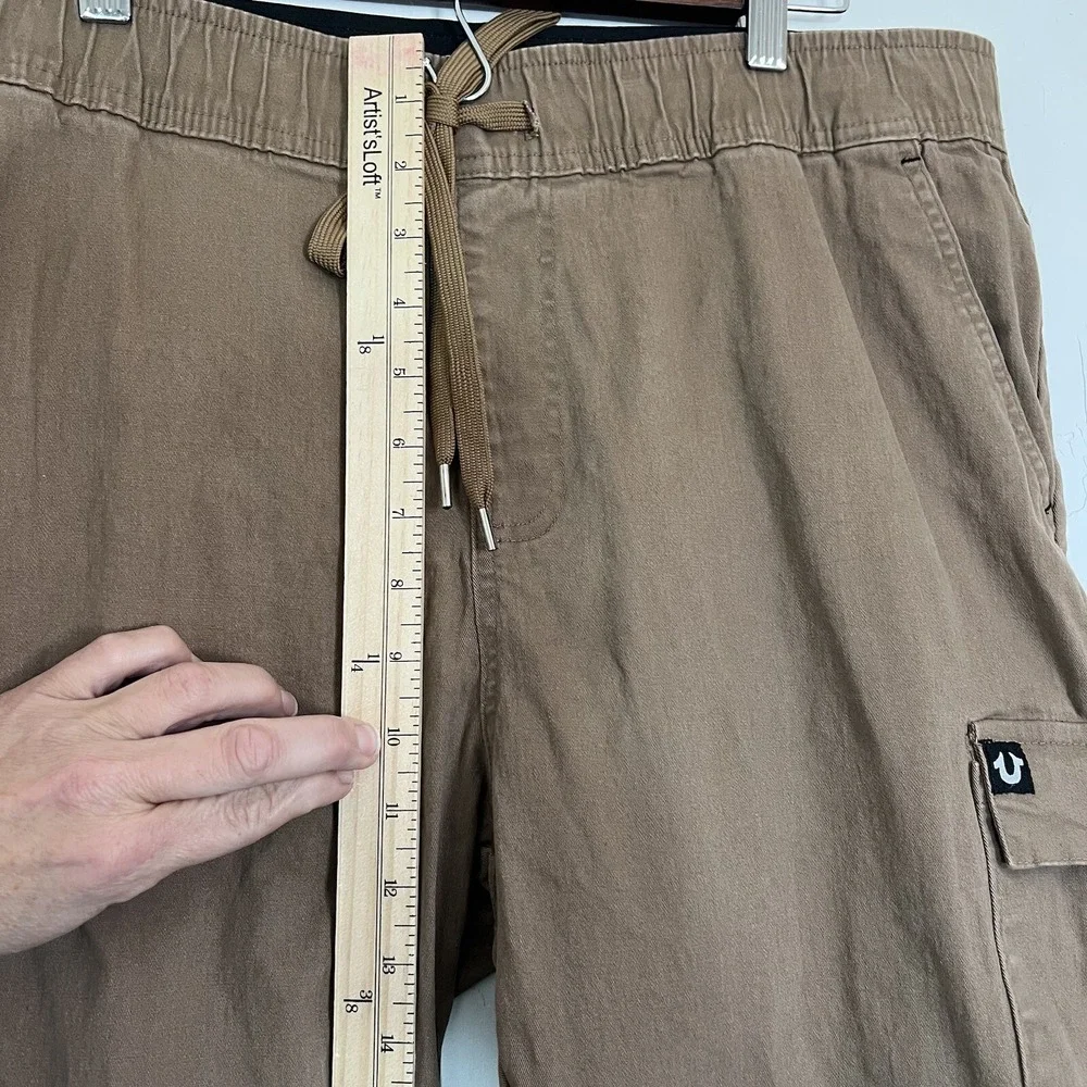 True Religion Joggers Mens Medium Khaki Cotton Tapered Fit Cargo Stretch